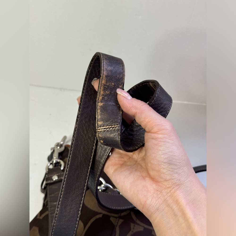 Coach Brown/Bronze Signature Monogram Chain Accent Purse Crossbody Handbag - Picture 8 of 12